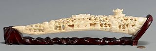 Chinese Carved Ivory Tusk, Openwork Bridge