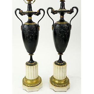 Pair Antique Louis XVI Style Bronze Urn Lamps.
