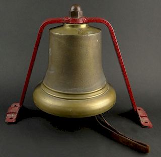 20th Century English Brass Fire Engine Bell with Iron Mounting Bracket.