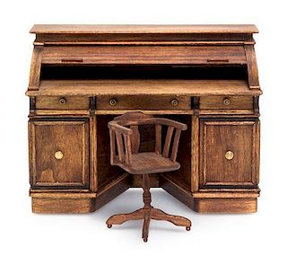 A Victorian Style Roll Top Desk, Height 4 1/2 x width 5 3/4 x depth 2 3/8 inches.