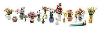 A Collection of Vases of Flowers, Height of tallest 2 1/2 inches.