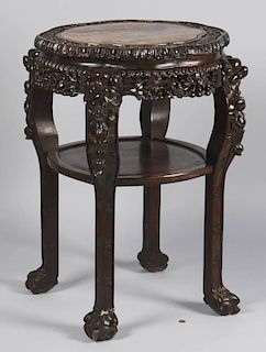 Chinese Carved Table/Stand w/ Marble Inset