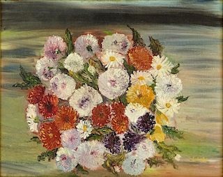 Elizabeth Fuchs (20th C) Oil on artist board "Floral Still Life" Signed lower right.