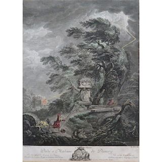 Angelique Rose Moitte, French 18th Century Hand Colored Engraving after: L Allemand, L'Orage.