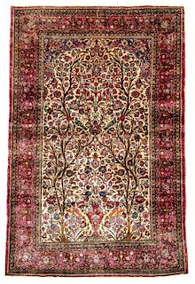 Antique Silk Kashan Prayer Rug: 4'3'' x 6'6'' (130 x 198 cm)