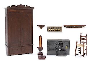A Group of Victorian Style Furniture Articles, Height of armoire 7 3/4 x width 4 1/4 x depth 1 3/4 inches.