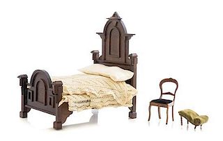 A Victorian Style Bed, Height of bed 7 1/4 x width 4 3/4 x depth 6 1/2 inches.