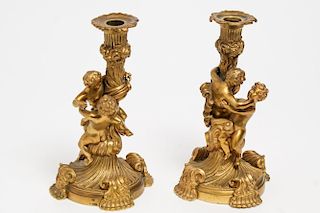 Louis XV Rococo-Style Gilt Bronze Candlesticks