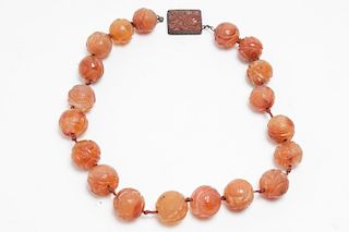 Chinese Carnelian Carved-Bead Choker Necklace