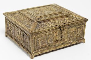 Belgian Brass Cigarette Box, Renaissance-Style