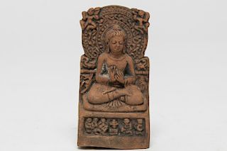 Tibetan Buddha Shakyamuni Carved Clay Tablet