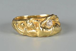 18K Art Nouveau Female Nude Ring