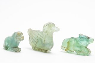 Chinese Green Rock Crystal Animal Amulet Carvings