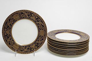 Royal Worcester Gilt Porcelain Luncheon Plates, 12