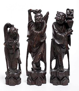Chinese Carved Hardwood Figural Sculptures