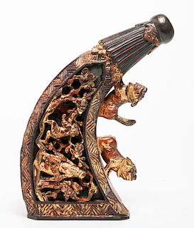 Chinese Gilt Carved Powder Horn