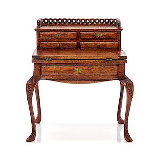A Victorian Style Ladys Writing Desk, Height 3 1/4 x width 3 x depth 2 3/8 inches.
