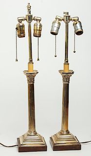 Silver-Plate Corinthian Column-Form Table Lamps
