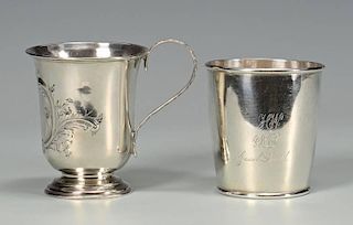 2 coin silver cups, NY and Boston