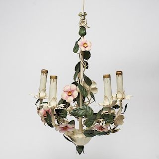 Toleware Floral Chandelier, Vintage, with 5 Arms