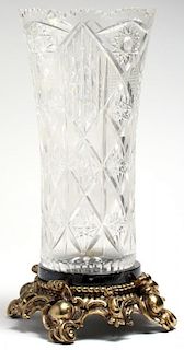 Cut Crystal Vase on Marble & Gilt Metal Base