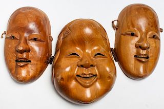 Japanese Noh Theater Masks, in Carved Wood