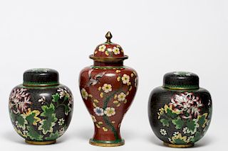 Chinese Cloisonne Enameled Lidded Jars, 3 Vintage