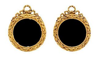 A Pair of Neoclassical Style Gilt Metal Mirrors, Height 3 1/4 inches.