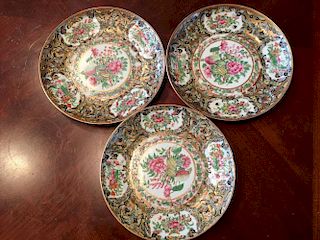 ANTIQUE Chinese Famille Rose Butterfly plates, 19th Century, 8" diameter