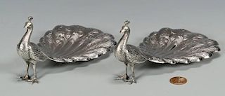 Pair Gorham Sterling Figural Peacocks