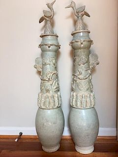 PAIR Chinese OLD Pottery Vases, 36" high