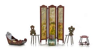 Five Dutch Painted Furniture Articles, Height of screen 6 x width of each panel 1 1/4 inches.