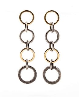 * A Pair of Sterling Silver and 18 Karat Yellow Gold Dangling Circle Earrings, Tiffany & Co., 3.80 dwts.