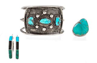 A Collection of Silver, Turquoise and Multigem Jewelry 73.40 dwts.
