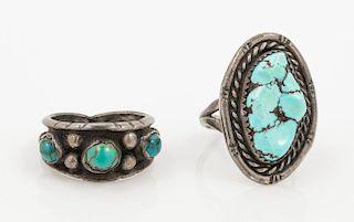 A Collection of Silver and Turquoise Rings, 9.80 dwts.