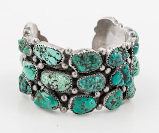 A Silver and Turquoise Nugget Cuff Bracelet, 76.30 dwts.