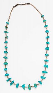 A Turquoise and Heishi Bead Necklace, 32.30 dwts.