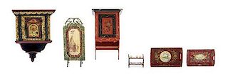 Six Northern European Style Painted Articles, Height of fireplace screen 3 1/2 inches.