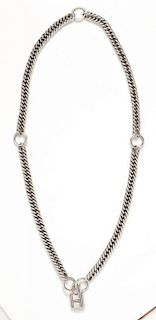 A Sterling Silver "Kelly Cadenas" Lock Necklace, Hermes, 113.70 dwts.