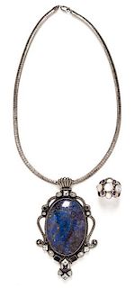 A Collection of Sterling Silver, Lapis Lazuli, Moonstone, Iolite and Aquamarine Jewelry, 78.90 dwts.