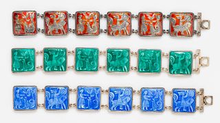 A Collection of Sterling Silver and Enamel "Fairy Tale" Bracelets, David Andersen, 89.50 dwts.