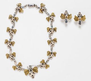 * A Sterling Silver and Brass Grape Cluster Motif Demi-Parure, Mexico, 74.10 dwts.