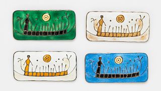 A Collection of Gilt Silver and Polychrome Rock Carving Boat Motif Brooches, Nora Gulbrandsen for David Andersen, 61.90 dwts.