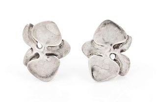A Pair of Sterling Silver Floral Orchid Earclips, Angela Cummings, Circa 1984, 9.10 dwts.