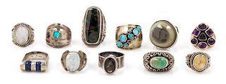 A Collection of Silver and Gemstone Rings, 85.20 dwts.