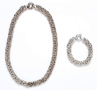 A Sterling Silver Byzantine Chain Demi Parure, 82.80 dwts.