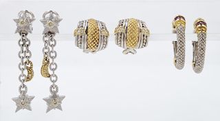 A Collection of Sterling Silver, 18 Karat Yellow Gold and Diamond Earrings, Judith Ripka, 22.30 dwts.
