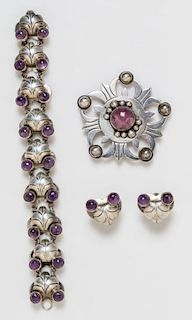 A Collection of Silver and Amethyst Jewelry, Mexico, Pre-1948, 52.70 dwts.