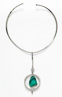 A Mid-Century Modernist Sterling Silver and Agate Pendant/Collar, Anna Greta Eker, 28.90 dwts.