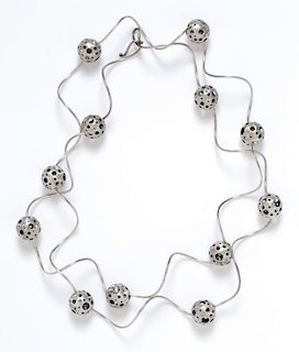 A Silver "Moon" Sphere Longchain Necklace, 40.90 dwts.